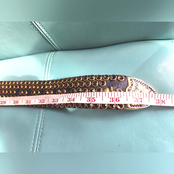 KIPPYS Leather Handmade Crystals Purple Crystalss Leather Western Buckle Belt 34 - Picture 6 of 16